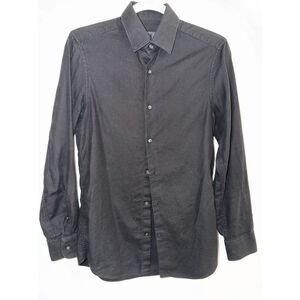 H&M Premium Cotton Black Long Sleeve Button Down Dress Shirt Men S 35/36